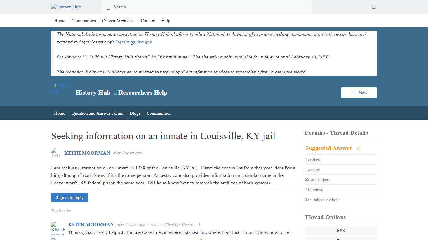 Seeking information on an inmate in Louisville, KY jail - Researchers Help - History Hub - History Hub